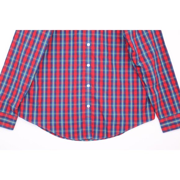 L.L.Bean Mens Wrinkle Free Plaid Long Sleeve Shirt M Red/Blue Check Cottagecore - Picture 4 of 9